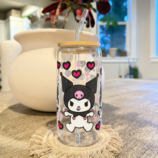 "Kuromi and Hearts" Libbey Beer Can Glass, 16oz