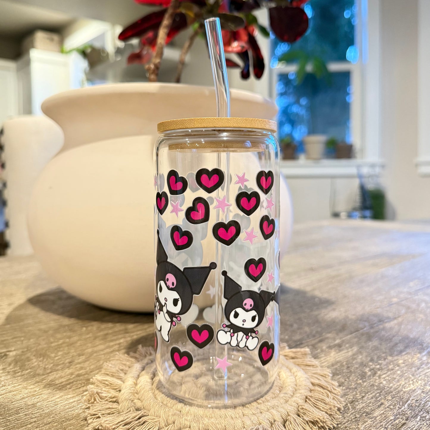 "Kuromi and Hearts" Libbey Beer Can Glass, 16oz