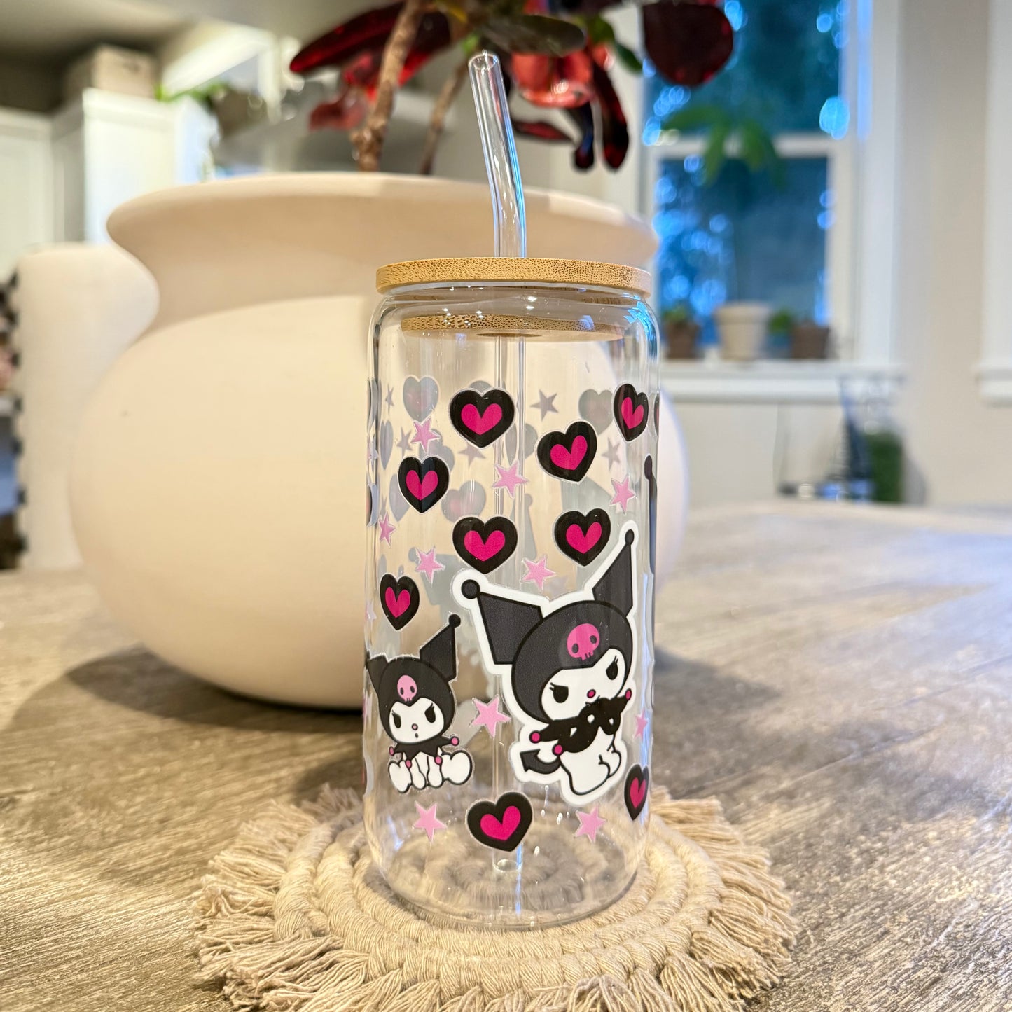 "Kuromi and Hearts" Libbey Beer Can Glass, 16oz