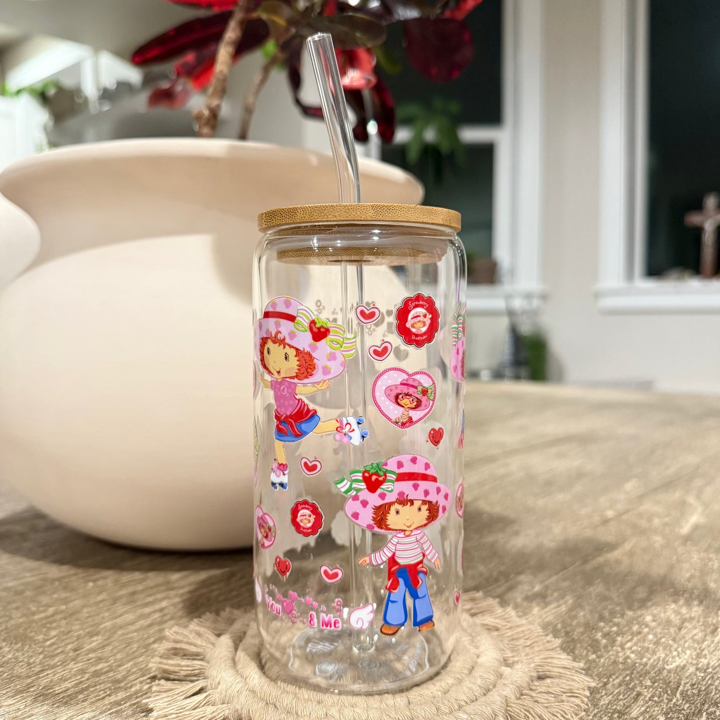 Strawberry Shortcake "You & Me" Libbey Beer Can Glass, 16oz