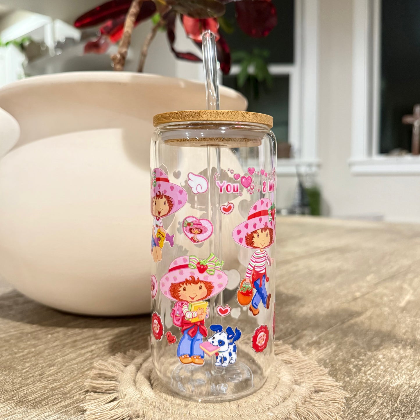 Strawberry Shortcake "You & Me" Libbey Beer Can Glass, 16oz