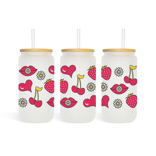 Lips and Hearts Libbey Beer Can Glass, 16oz